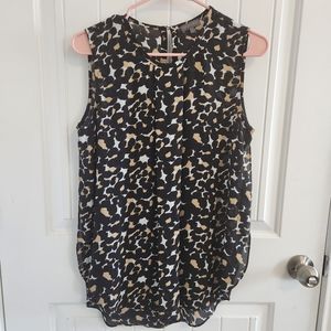Vince Camuto Sleeveless Black & Tan Leopard Print Sleeveless Blouse Size Small